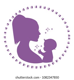 Mother and baby silhouette vector illustration. Can be used for mother's day and baby shower celebration invitation and greeting card.