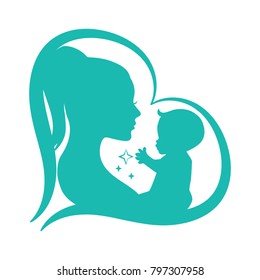 Mother and the baby silhouette vector illustration. Can be used for logo design and Mother's day congratulation card.