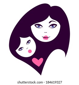 Mother and baby silhouettes. Card of Happy Mother's Day