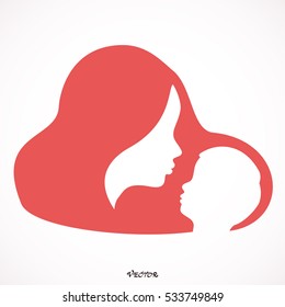 mother and baby silhouettes. Icon Isolated on White Background, flat style.