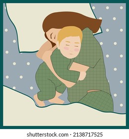 Mother and baby sleeping on  bed vector illustration