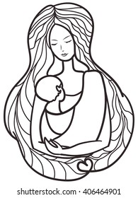 Mother with baby in a sling on white background