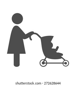 Mother with baby stroller pictogram flat icon isolated on white background