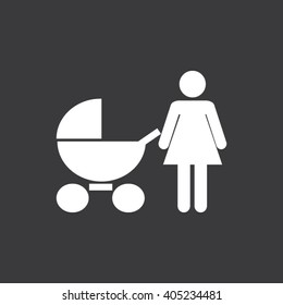 Mother And Baby Stroller Single Icon