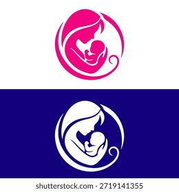 La madre y el bebé estilizaron el diseño creativo del símbolo del Vector. Mamá sosteniendo a su hijo en sus brazos