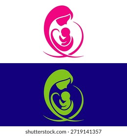 La madre y el bebé estilizaron el diseño creativo del símbolo del Vector. Mamá sosteniendo a su hijo en sus brazos