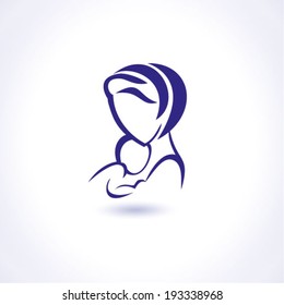 Mother with baby, stylized image, vector, icon