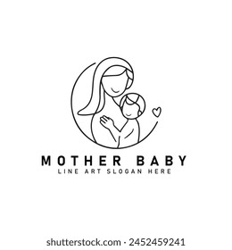 mother and baby stylized vector icon logo symbol, mom hugs her child logo continuous line art flat icon drawing. Woman hold her baby icon logo.