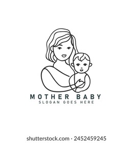 mother and baby stylized vector icon logo symbol, mom hugs her child logo continuous line art flat icon drawing. Woman hold her baby icon logo.