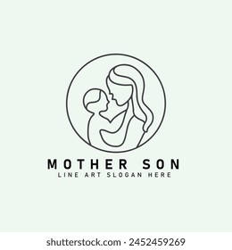 mother and baby stylized vector icon logo symbol, mom hugs her child logo continuous line art flat icon drawing. Woman hold her baby icon logo.
