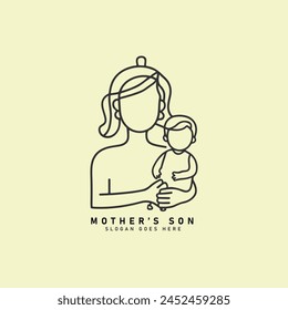 mother and baby stylized vector icon logo symbol, mom hugs her child logo continuous line art flat icon drawing. Woman hold her baby icon logo.