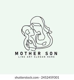 mother and baby stylized vector icon logo symbol, mom hugs her child logo continuous line art flat icon drawing. Woman hold her baby icon logo.