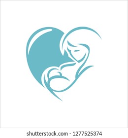 mother and baby stylized vector symbol, mom hugs her child logo template - Vector
