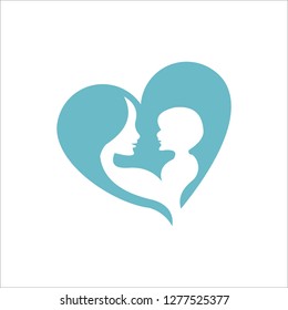 mother and baby stylized vector symbol, mom hugs her child logo template - Vector
