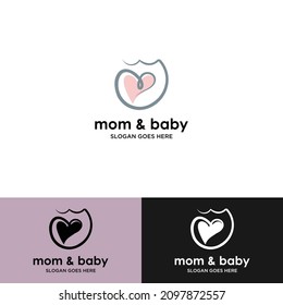 mother and baby stylized vector symbol, mom hugs her child logo template
