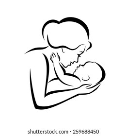 mother and baby stylized vector symbol 