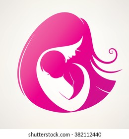 mother and baby stylized vector symbol