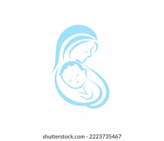 mother and baby stylized vector template logo, mother hugging her child