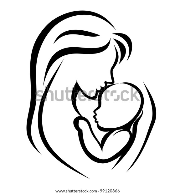 Symbole Mere Et Bebe Silhouette Dessinee Image Vectorielle De Stock Libre De Droits