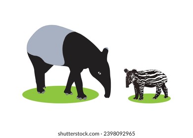 A Mother and Baby Tapir, Vector Illustration of Tapir animal bundle. Image For Animals Design