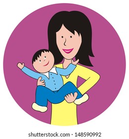 mother and baby, vector icon, circle frame
