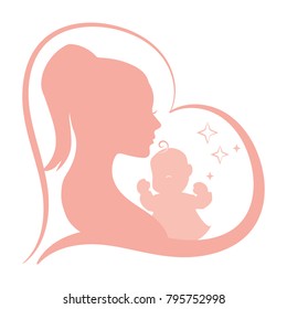 Mother and the baby. Vector illustration. Can be used for logo design, baby shower celebration invitation and greeting card.