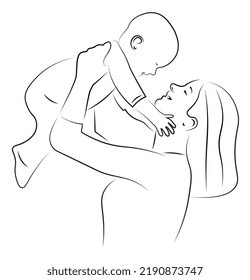 Mother and baby vector illustration with lines