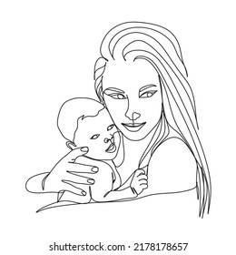 Mother And Baby Vector Line Art, Mom And Baby Print, Momma And Baby Printable, Mama And Baby Instant Digital Download, Line Art, Black White