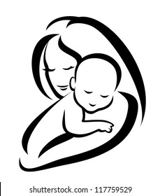 Mother And Baby Vector Silhouette