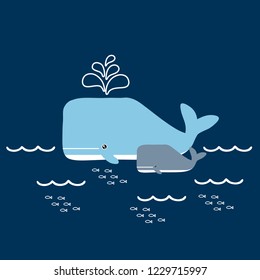  Mother and baby whales.Vector illustration.