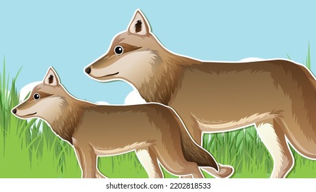 Mother And Baby Wolf Background Illustration