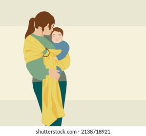 Mother babywearing. Family portrait of mother and baby