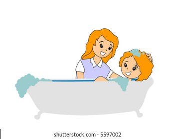 Mother bathing daughter - Vector