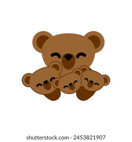 Mother bear and children cubs. Symbol of mother's love for children. Mom love sign. 