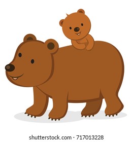 Mother bear and her baby bear. Vector illustration.