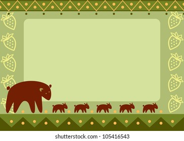 mother bear with her kids, frame