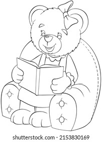 Oso madre lee el libro. Elemento para colorear página. Estilo de caricatura.
