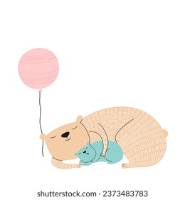 Mother bear sleeps with her cub. Mothers Day. Template for card, poster, banner, fabric. Vector illustration in flat style.