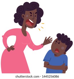 A mother beats her children. The concept of violence and abuse in the family. Vector illustration in cartoon style.