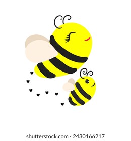 Mother bee with her child clipart. Adorable mom and kid animal illustration