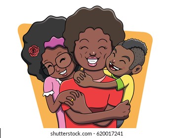 Mother Being Hugged by her Children - Family. Vector file contains gradient and transparency effects. Outline and color separated in different layers for easier editing.