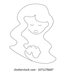 mother bent over child. happy family celebrating Mother's day outline vector illustration