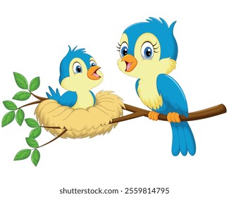 Mother bird with babies vector illustration