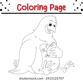 mother bird baby bird coloring page for kids. Black and white vector animals for coloring book