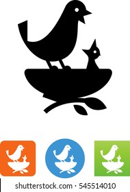 Mother Bird And Baby Bird In Nest Icon