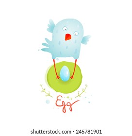 Mother Bird in Nest and Egg. Brightly Colored bird and her egg. Vector illustration EPS10.