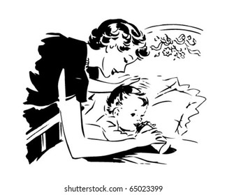 Mother Bottle Feeding Baby - Retro Clipart Illustration