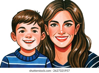 mother and boy on white isolated background vector illustration