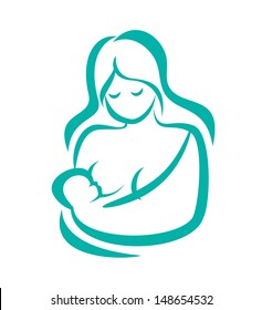 mother breast feeding her baby, vector symbol in simple lines