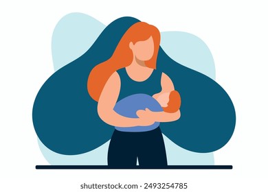 Mother Breastfeeding Baby - Nurturing and Care - Flat Vector Illustration Isolated on White Background